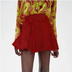 Zara Belted Bow Ruffle Skort – Size Medium (Burgundy/Red)